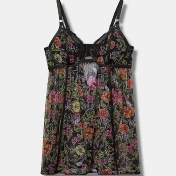 Torrid - Mesh Regency Punk Babydoll in Sketch Garden Floral Rich Black​​​ - Picture 16 of 16